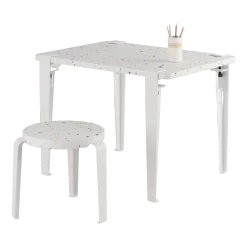 Bureau enfant plastique recyclé 70 x 50 cm blanc Tutti Frutti et tabouret blanc Mini Lou - Tiptoe