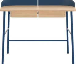 Bureau en placage chêne et acier bleu mat 100 x 60 x 81,5 cm Victor - Hartô