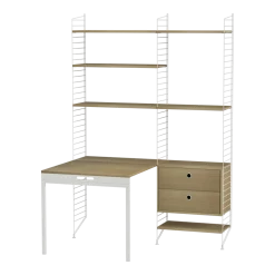 Bureau modulable chêne et acier blanc 140 x 200 x 96 cm Combinaison E - String furniture