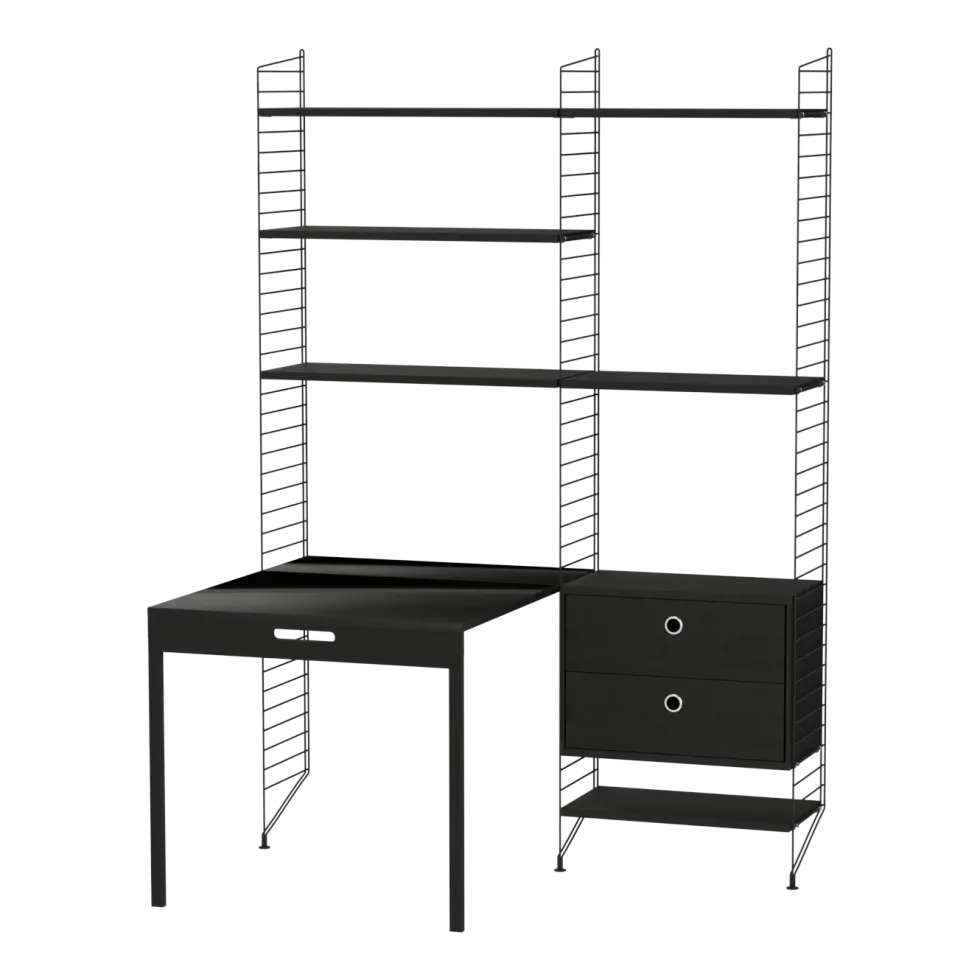 Bureau modulable frêne et acier noir 140 x 200 x 96 cm Combinaison E - String furniture