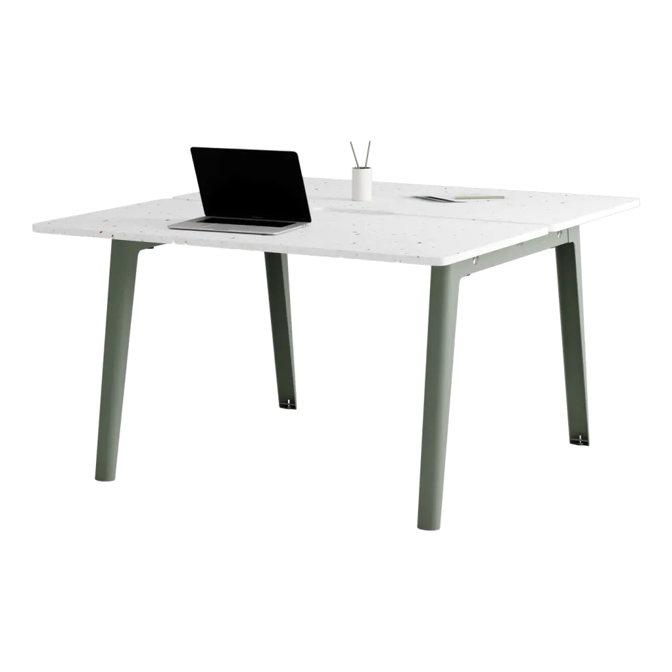 Bureau open-space en plastique recyclé 130 x 140 cm piètements gris eucalyptus New Modern - Tiptoe
