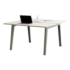 Bureau open-space en stratifié blanc 130 x 140 cm piètements gris eucalyptus New Modern - Tiptoe
