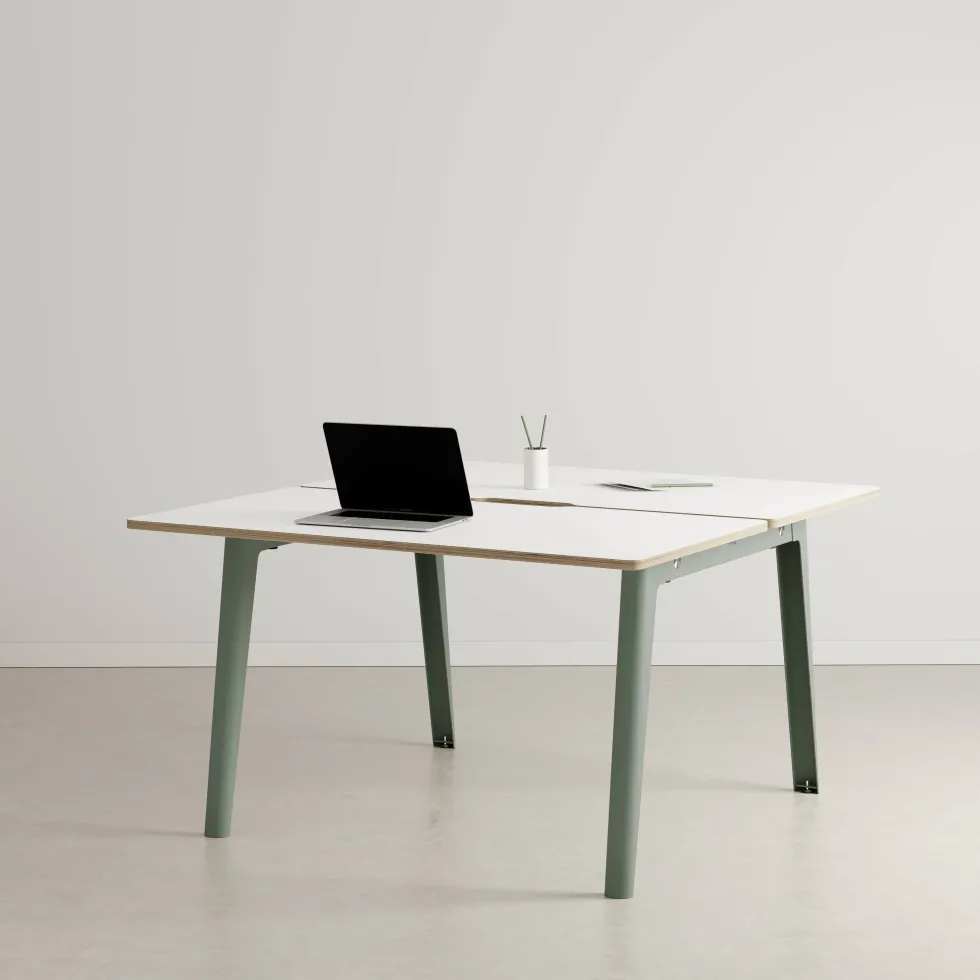 Bureau open-space en stratifié blanc 130 x 140 cm piètements gris eucalyptus New Modern - Tiptoe
