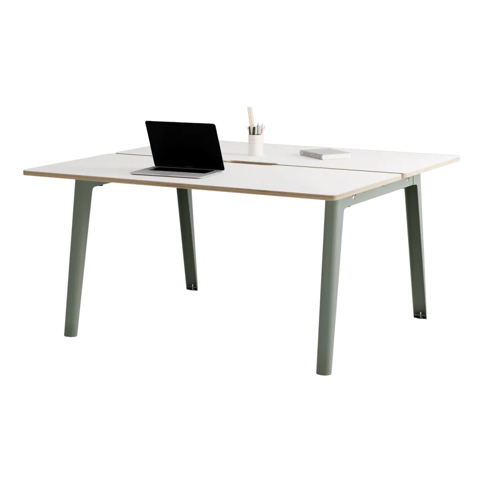 Bureau open-space en stratifié blanc 150 x 140 cm piètements gris eucalyptus New Modern - Tiptoe