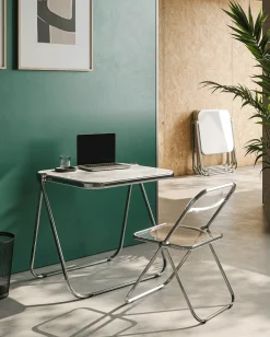 Bureau pliable en acier rouge opaque mat et chrome 83 x 65 x 73 cm Platone - Anonima Castelli
