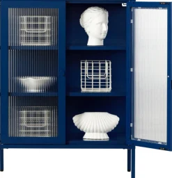 Cabinet en acier bleu marine et verre cannelé 74x40x100cm The Mixer - Mustard Made