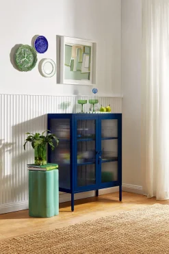 Cabinet en acier bleu marine et verre cannelé 74x40x100cm The Mixer - Mustard Made