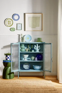 Cabinet en acier bleu océan et verre cannelé 74x40x100cm The Mixer - Mustard Made