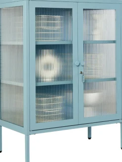 Cabinet en acier bleu océan et verre cannelé 74x40x100cm The Mixer - Mustard Made
