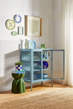 Cabinet en acier bleu océan et verre cannelé 74x40x100cm The Mixer - Mustard Made