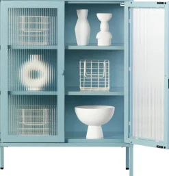 Cabinet en acier bleu océan et verre cannelé 74x40x100cm The Mixer - Mustard Made