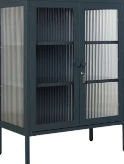Cabinet en acier gris ardoise et verre cannelé 74x40x100cm The Mixer - Mustard Made
