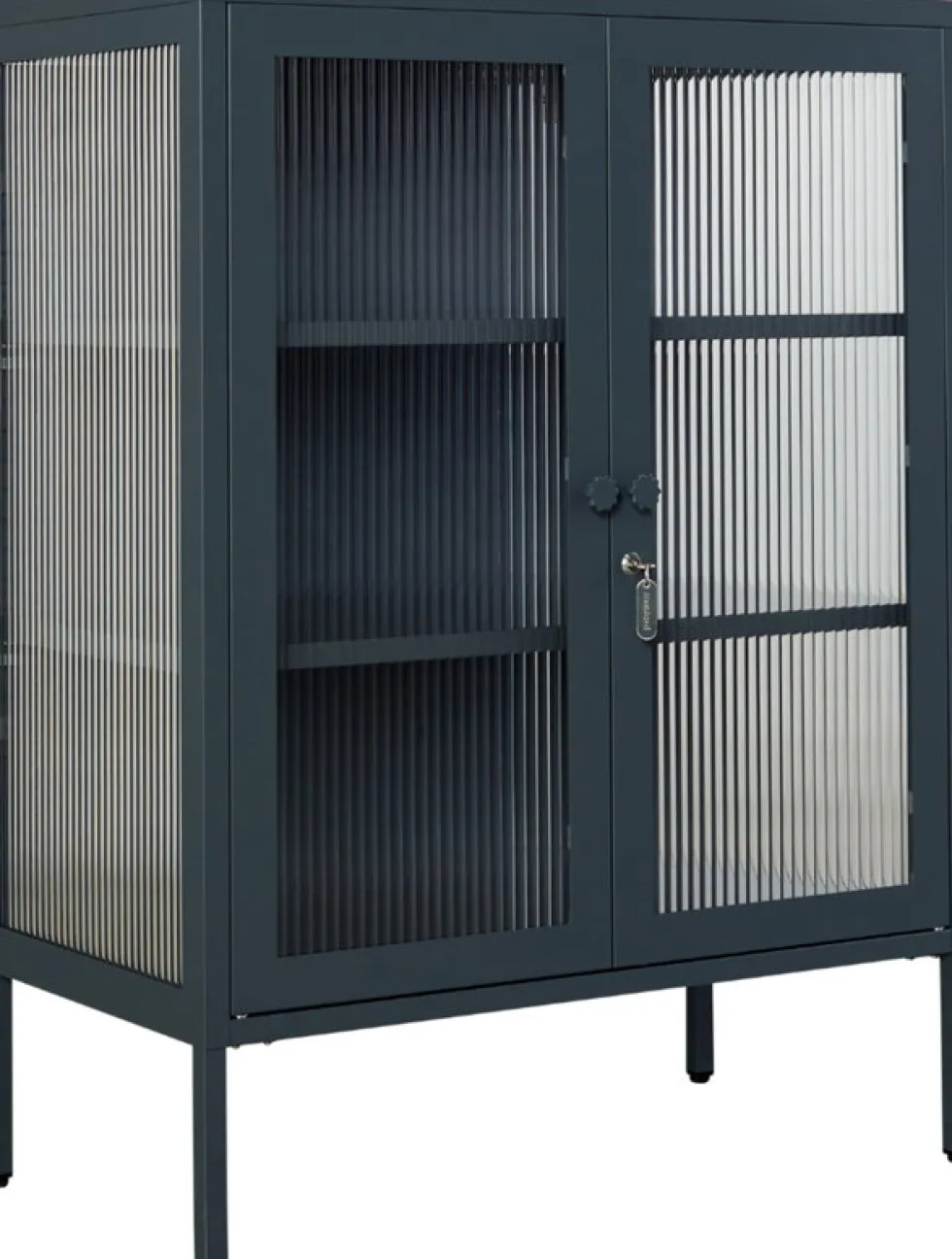 Cabinet en acier gris ardoise et verre cannelé 74x40x100cm The Mixer - Mustard Made