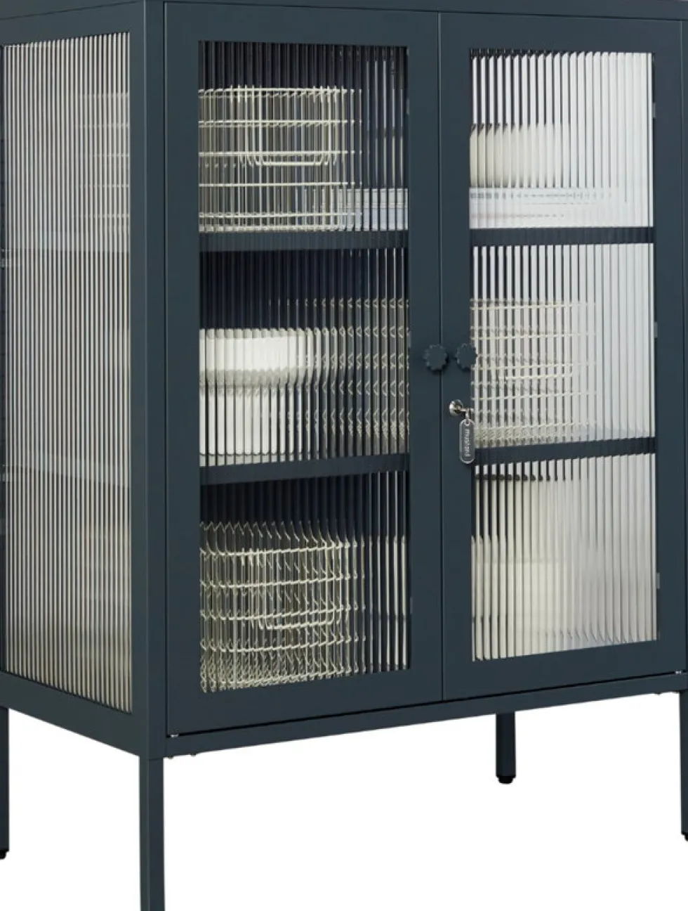 Cabinet en acier gris ardoise et verre cannelé 74x40x100cm The Mixer - Mustard Made