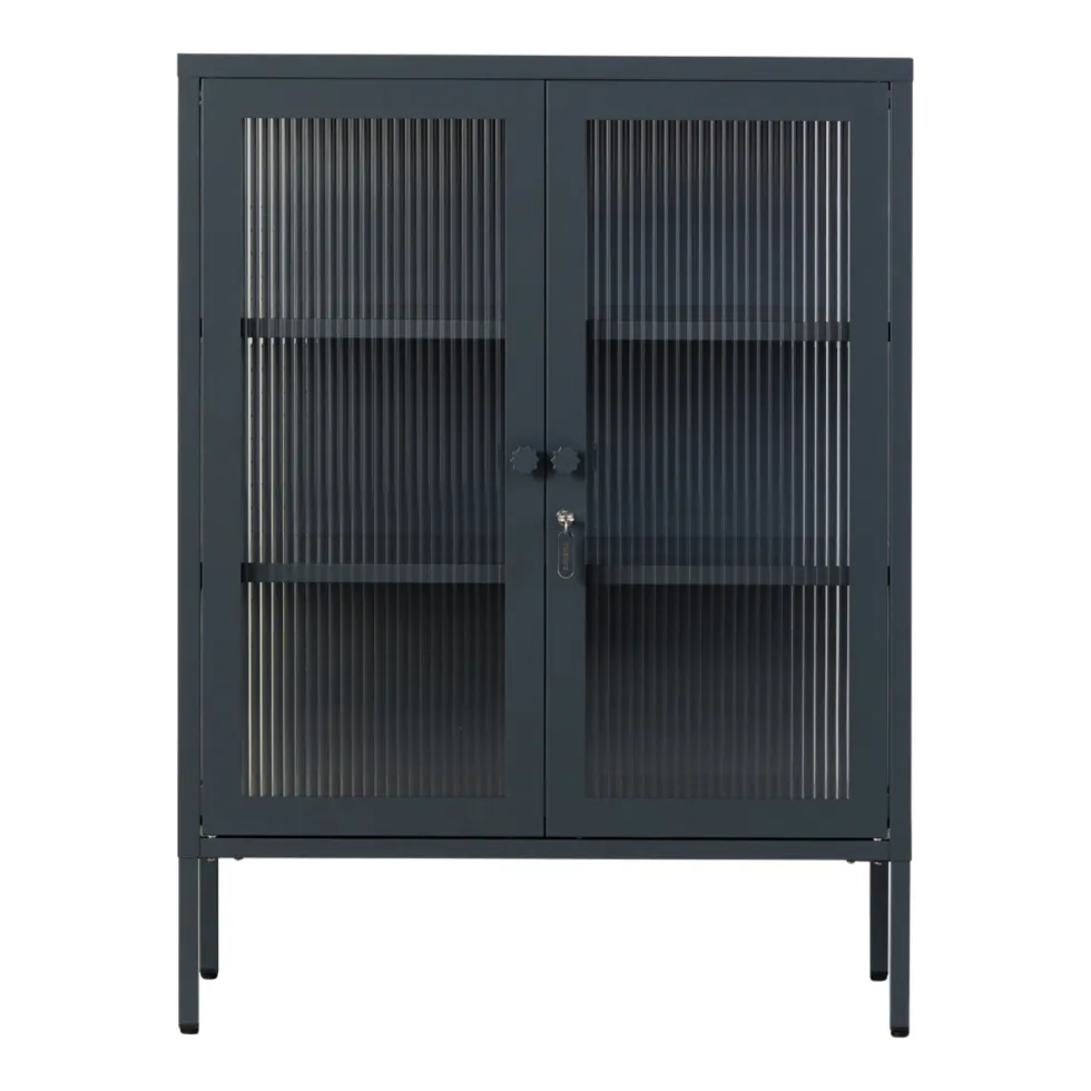 Cabinet en acier gris ardoise et verre cannelé 74x40x100cm The Mixer - Mustard Made