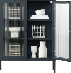 Cabinet en acier gris ardoise et verre cannelé 74x40x100cm The Mixer - Mustard Made