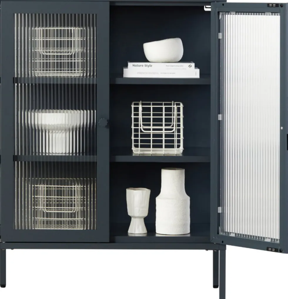 Cabinet en acier gris ardoise et verre cannelé 74x40x100cm The Mixer - Mustard Made