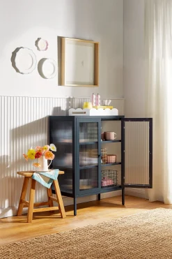 Cabinet en acier gris ardoise et verre cannelé 74x40x100cm The Mixer - Mustard Made