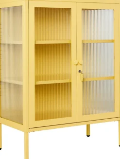 Cabinet en acier jaune beurre et verre cannelé 74x40x100cm The Mixer - Mustard Made