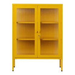 Cabinet en acier jaune moutarde et verre cannelé 74x40x100cm The Mixer - Mustard Made