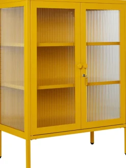 Cabinet en acier jaune moutarde et verre cannelé 74x40x100cm The Mixer - Mustard Made