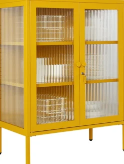 Cabinet en acier jaune moutarde et verre cannelé 74x40x100cm The Mixer - Mustard Made