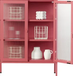 Cabinet en acier rose baie et verre cannelé 74x40x100cm The Mixer - Mustard Made