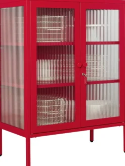 Cabinet en acier rouge coquelicot et verre cannelé 74x40x100cm The Mixer - Mustard Made
