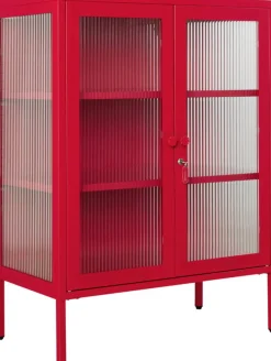 Cabinet en acier rouge coquelicot et verre cannelé 74x40x100cm The Mixer - Mustard Made