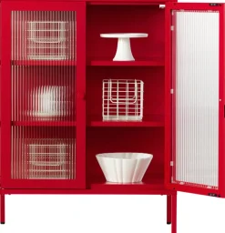 Cabinet en acier rouge coquelicot et verre cannelé 74x40x100cm The Mixer - Mustard Made