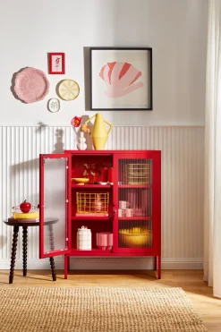 Cabinet en acier rouge coquelicot et verre cannelé 74x40x100cm The Mixer - Mustard Made