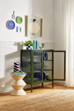 Cabinet en acier vert olive et verre cannelé 74x40x100cm The Mixer - Mustard Made