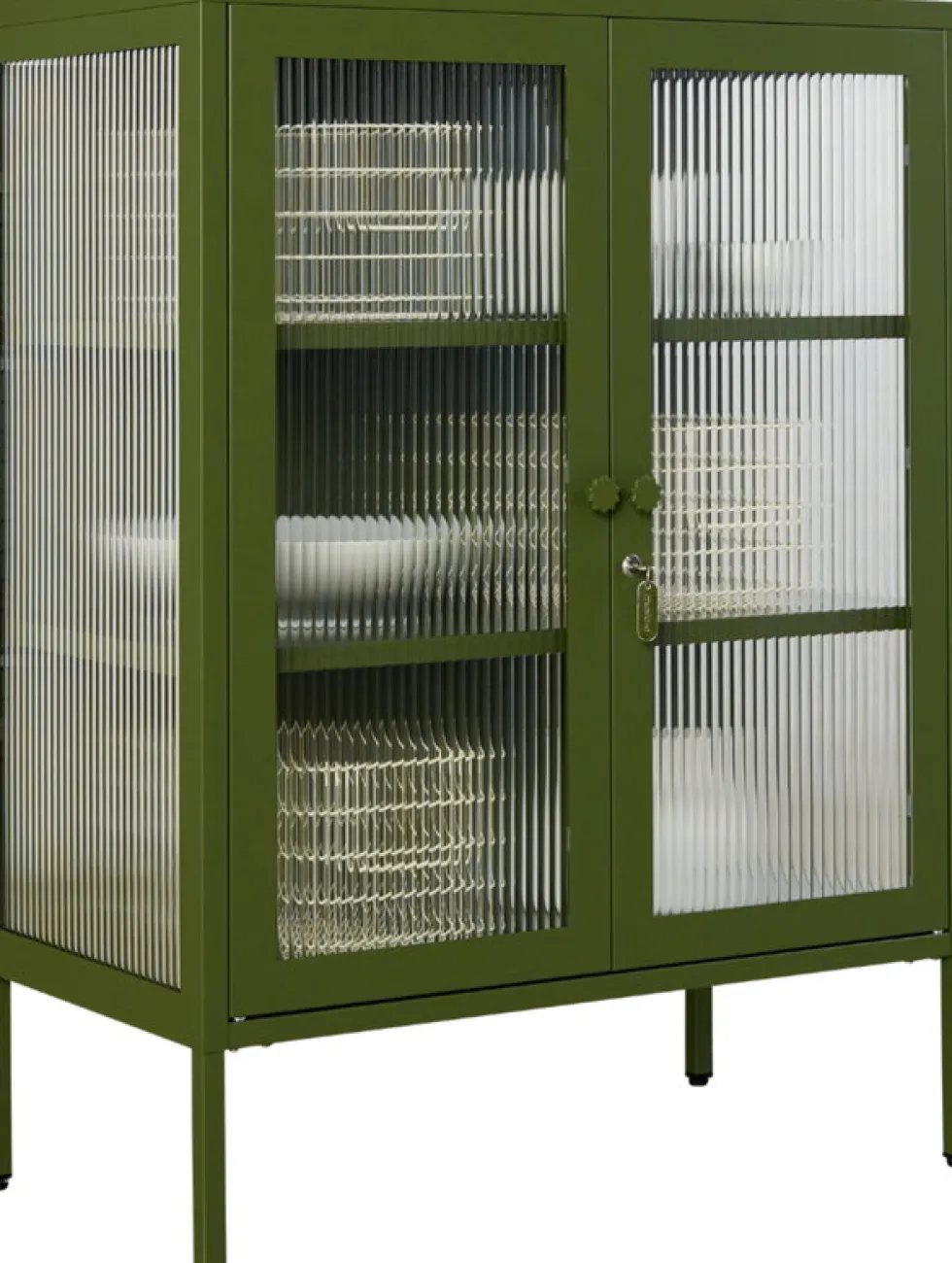 Cabinet en acier vert olive et verre cannelé 74x40x100cm The Mixer - Mustard Made