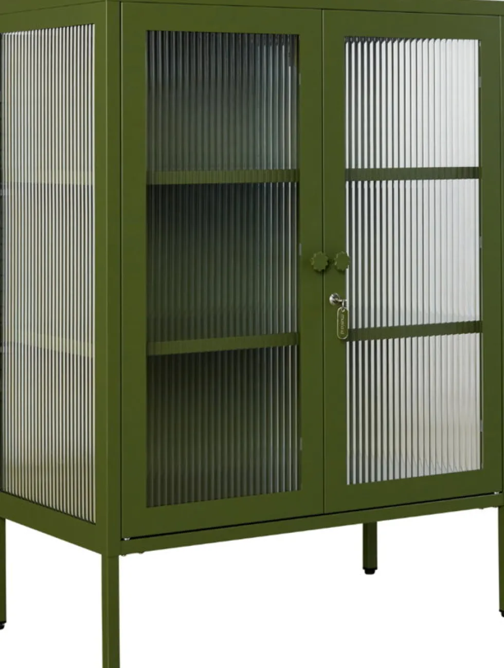 Cabinet en acier vert olive et verre cannelé 74x40x100cm The Mixer - Mustard Made