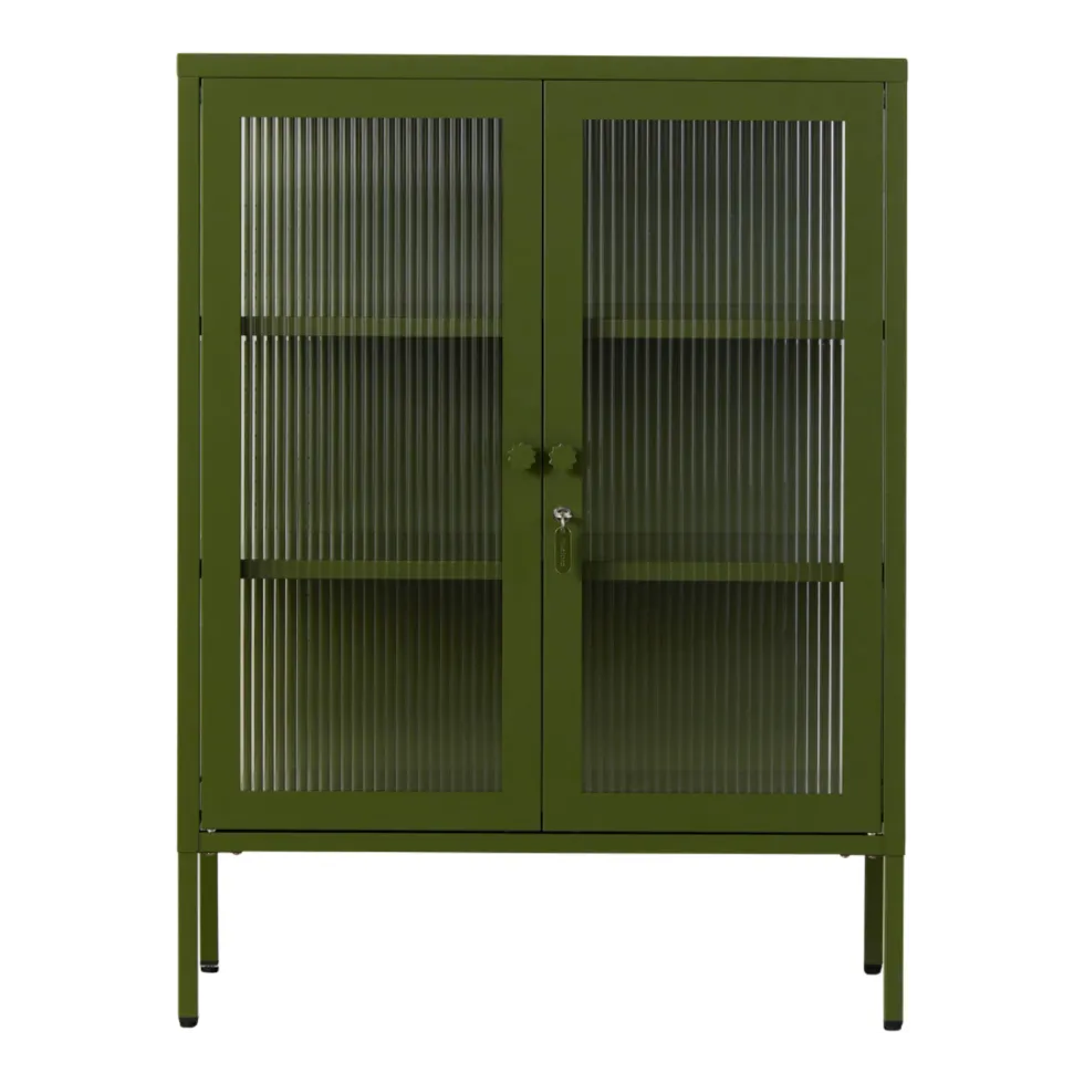 Cabinet en acier vert olive et verre cannelé 74x40x100cm The Mixer - Mustard Made