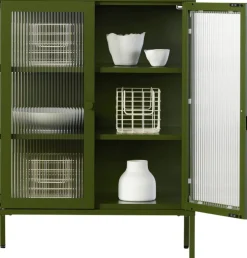 Cabinet en acier vert olive et verre cannelé 74x40x100cm The Mixer - Mustard Made