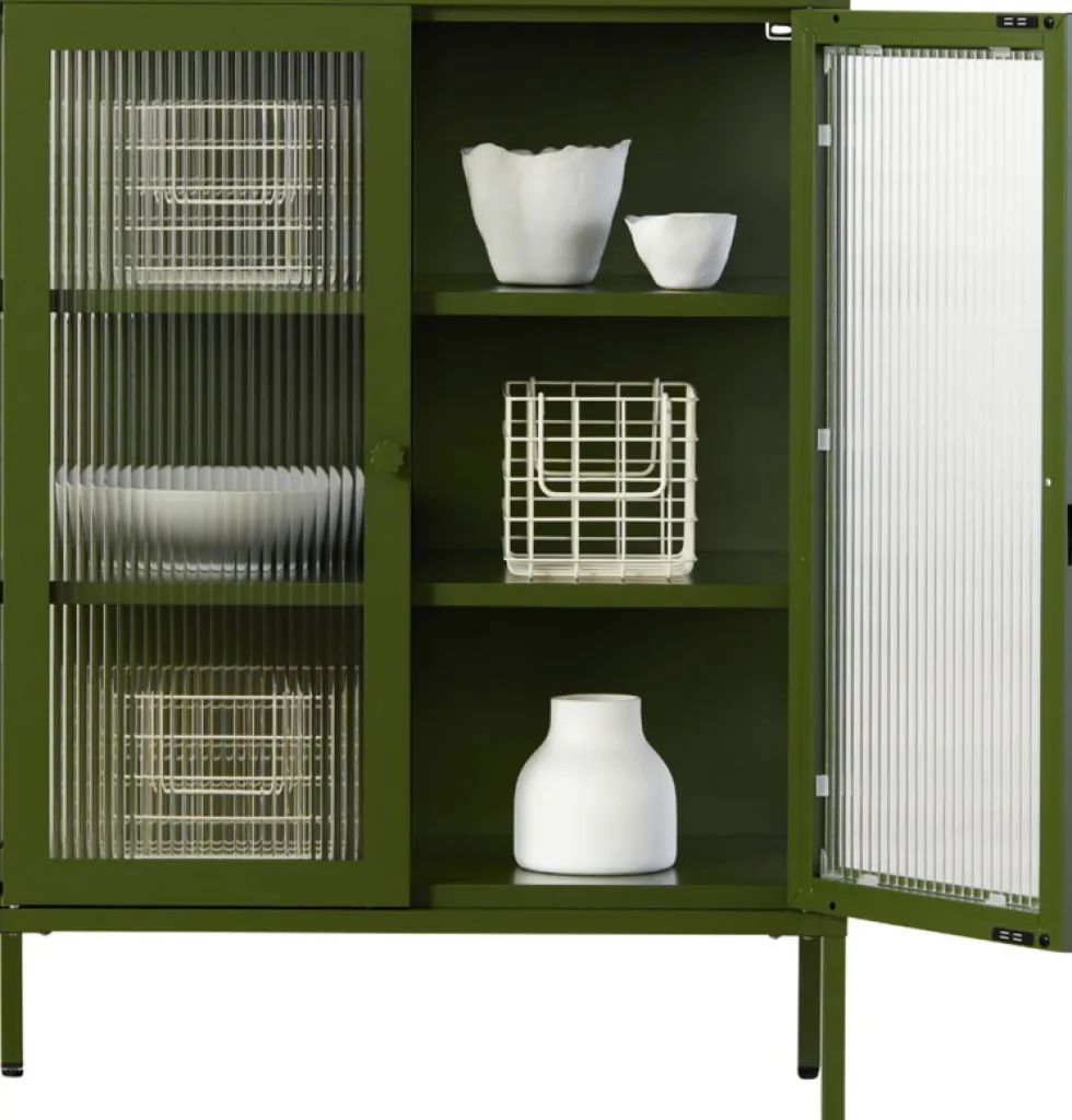 Cabinet en acier vert olive et verre cannelé 74x40x100cm The Mixer - Mustard Made