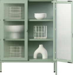 Cabinet en acier vert sauge et verre cannelé 74x40x100cm The Mixer - Mustard Made