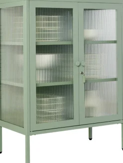 Cabinet en acier vert sauge et verre cannelé 74x40x100cm The Mixer - Mustard Made