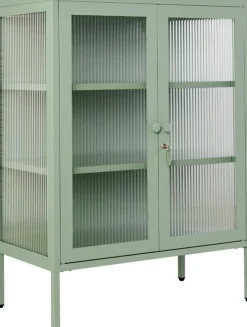 Cabinet en acier vert sauge et verre cannelé 74x40x100cm The Mixer - Mustard Made