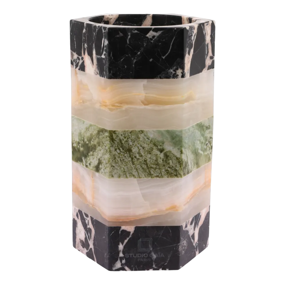 Cache-pot en marbre et onyx 15x25cm Emma Antique - Studio Gaïa
