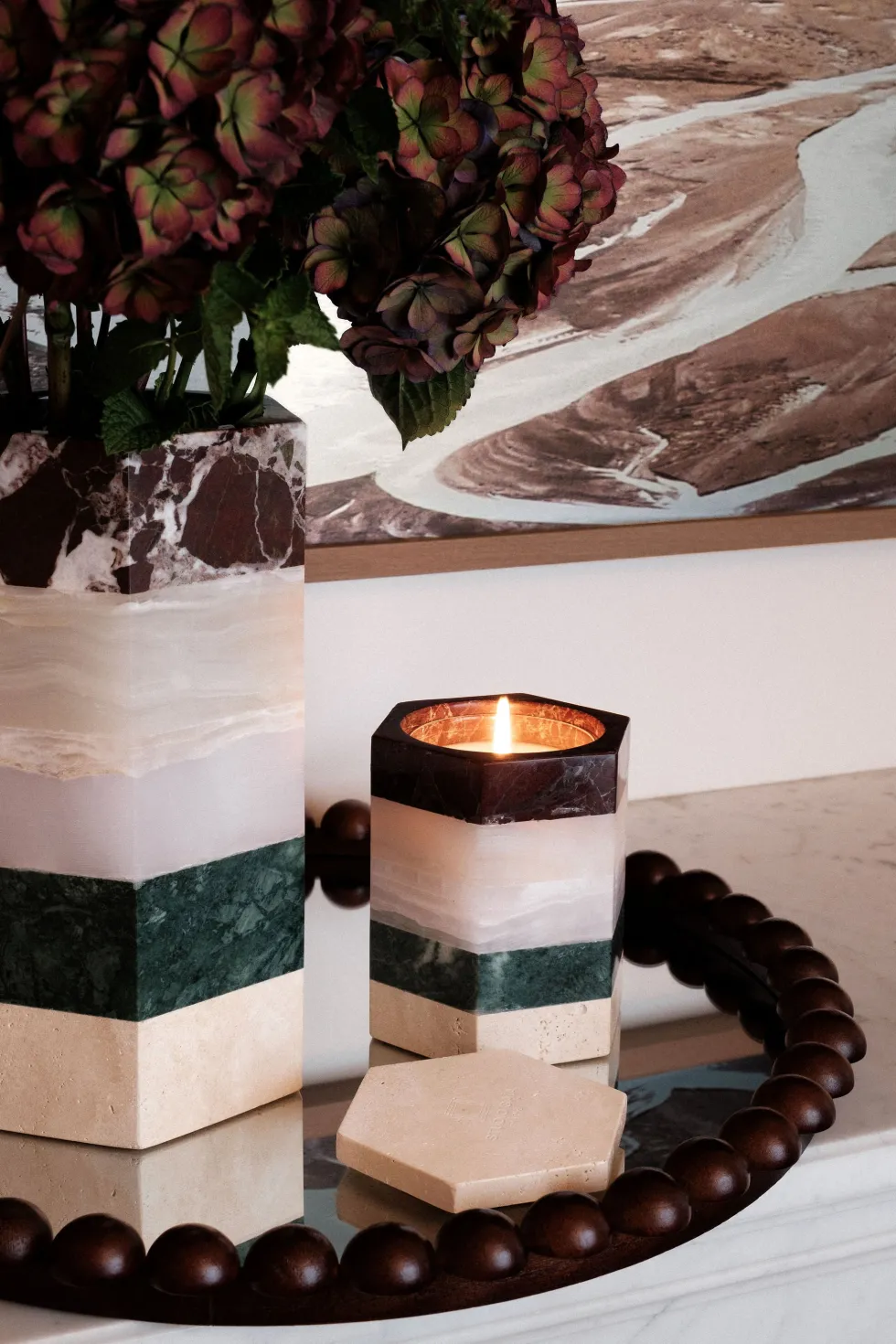 Cache-pot en marbre, onyx et travertin 15x25cm Emma Orient - Studio Gaïa