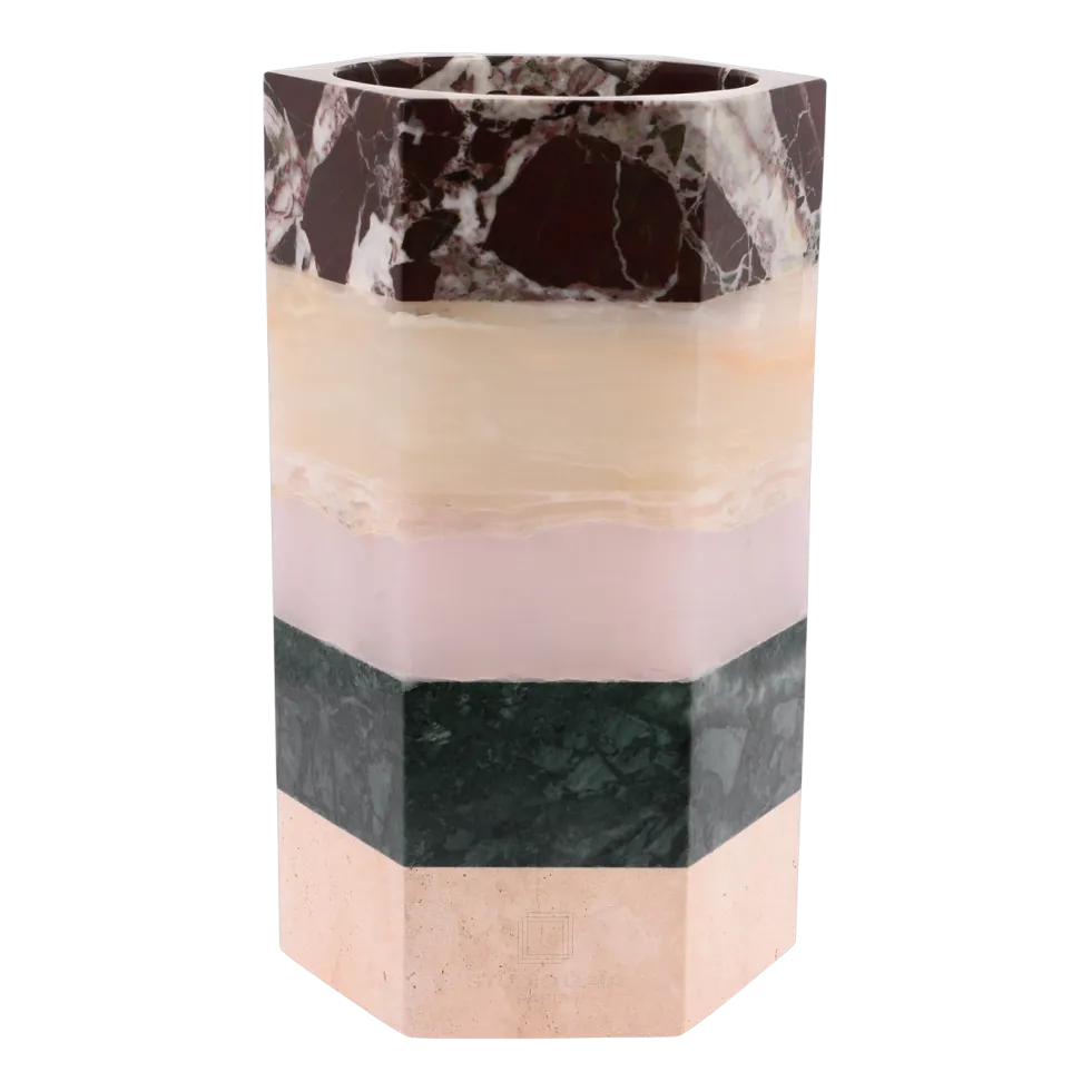 Cache-pot en marbre, onyx et travertin 15x25cm Emma Orient - Studio Gaïa