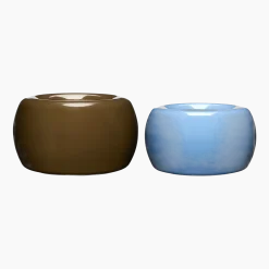 2 Cache-pots en métal bleu et marron Maru - Hübsch
