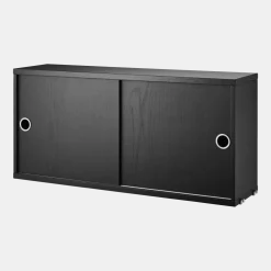 Caisson 2 portes coulissantes en frêne teinté noir 78 x 20 x 37 cm - String furniture