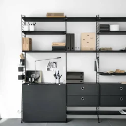 Caisson 2 tiroirs en frêne teinté noir l58 cm - String furniture