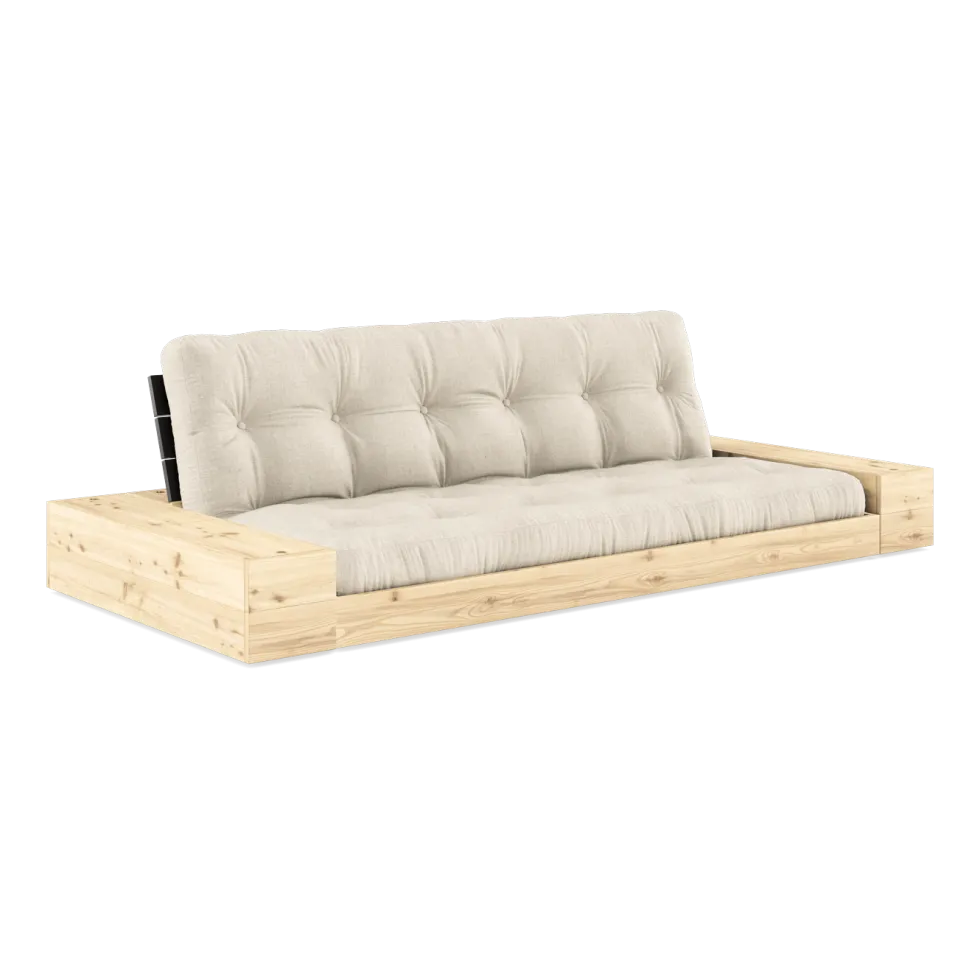 Canapé convertible avec rangement en pin dossier noir et matelas en lin Base - Karup Design