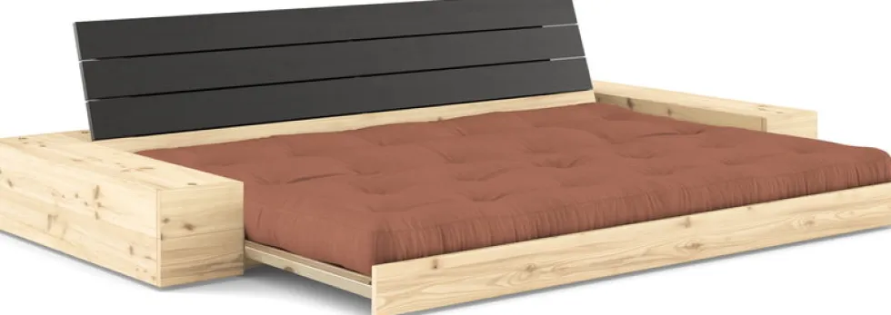 Canapé convertible avec rangement en pin dossier noir et matelas argile brun Base - Karup Design