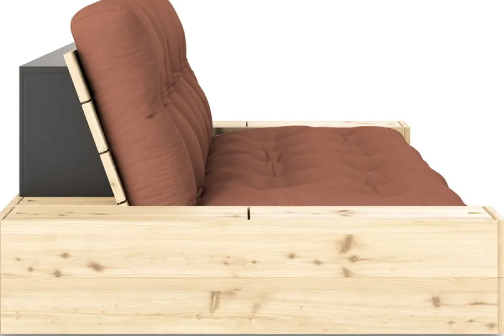 Canapé convertible avec rangement en pin et matelas argile brun 244x110x72 cm Base - Karup Design