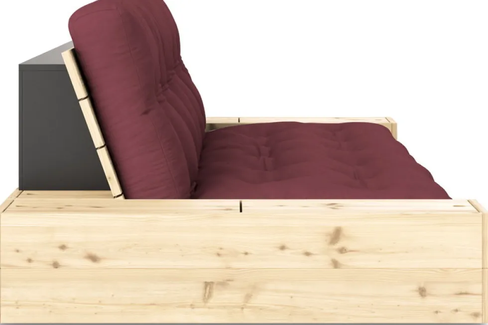 Canapé convertible avec rangement en pin et matelas bordeaux 244x110x72 cm Base - Karup Design